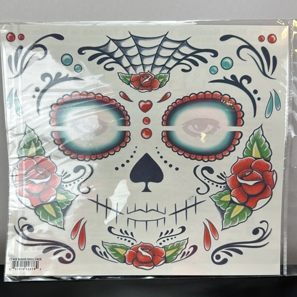 Day of the Dead Temporary Tattoo FX Sugar Skull Face Tinsley Transfers - Picture 4 of 9